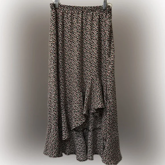 Max Studio High-Low Floral Print Boho Prairie Western Ruffle Midi Skirt. Size L - Picture 3 of 8